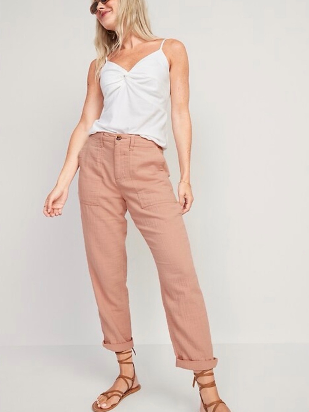 Old Navy Women’s 10 Slouchy Cropped Tapered 100% Cotton Pants Mauve Pink M
